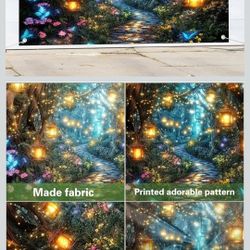 16X7FT Spring Enchanted Forest Garage Door Decorations Magic Green Forest Theme Decor Wonderland Butterfly Flower Green Trees Banner Photo Background 