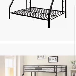 Bunk Bed-Queen/Full Black Metal Bunk Bed Barely Used