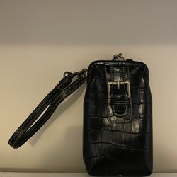 Semi New Black Women’s Phone Pouch w/Mirror & Adjustable Strap