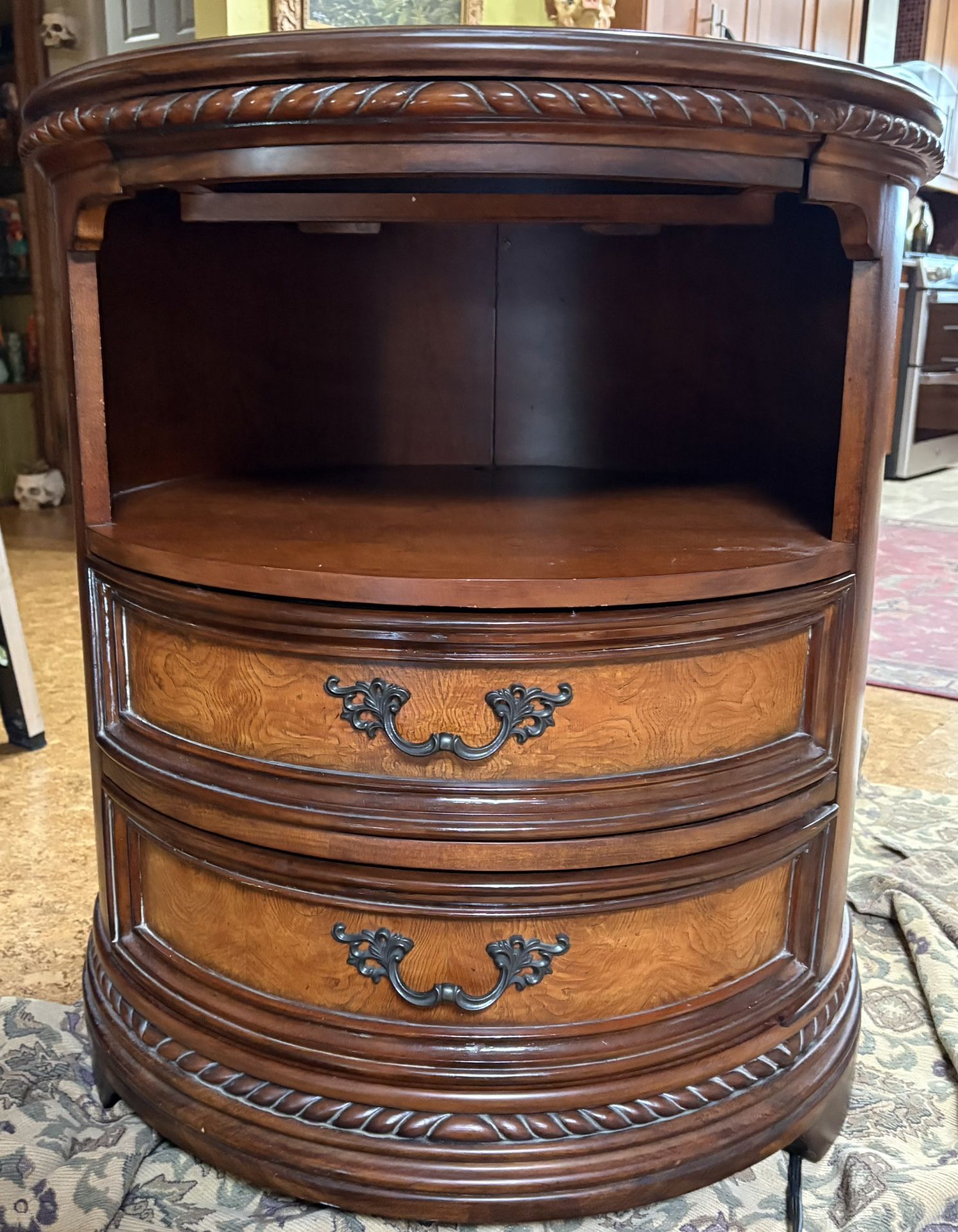 Round Inlaid End table Or Nightstand 