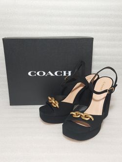 COACH Ankle Strap Sandals Heels platforms. Authentic. Retail $300. New In Box. Black. Size 9 women's shoes