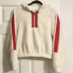 BP White and Red Teddy Jacket with Hoodie 