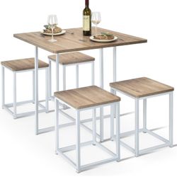 5 Piece Dining Table Set, Dining Set for 4 with Square Stools
