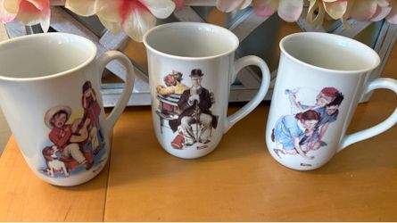 3 Norman Rockwell Coffee Mugs