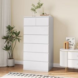 7 Drawer White Dresser, Modern Chest of Drawers Storage Cabinet for Bedroom Living Room