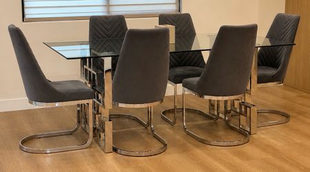Glass Gray Dining Table and 6 Chairs