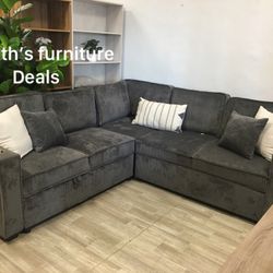 Grey Sectional Sofa W/ Pullout Bed & Storage Brand New ✅$519 No Tax
