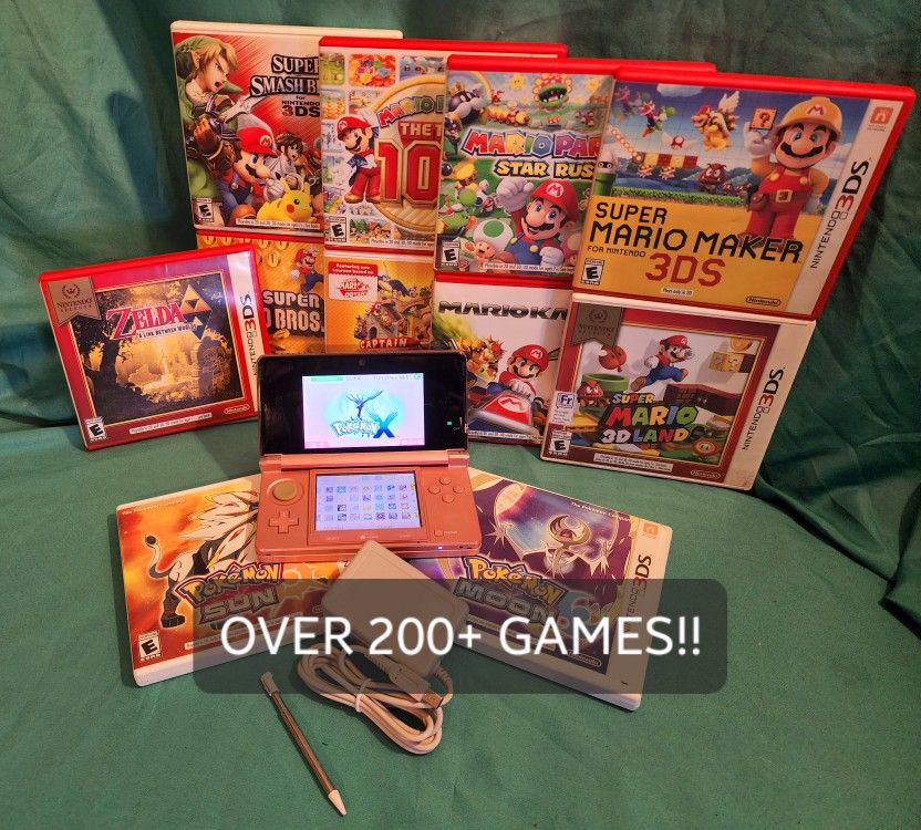 Pearl Pink Nintendo 3DS w/ 250+ Games & Extras!!