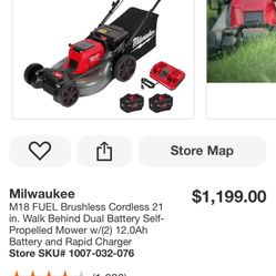 Milwaukee M18 FUEL Brushless Cordless 21 in. Walk Behind Dual Battery Self-Propelled Mower w/(2) 12.0Ah Battery and Rapid Charger Store SKU#