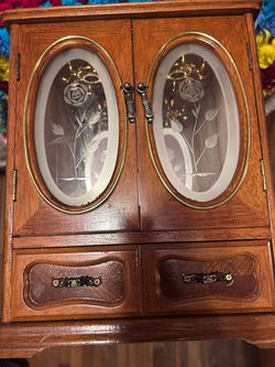Vintage WOOD Jewelry Armoire Cabinet