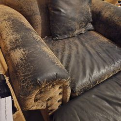 Distressed Leather Arm Chair W/ Ottoman