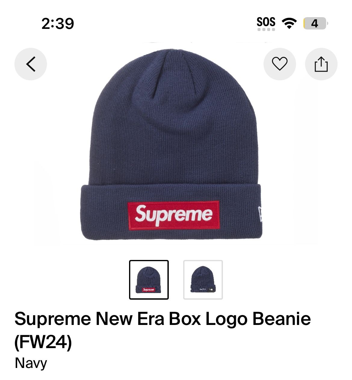 Navy Supreme Box Logo Beanie FW24
