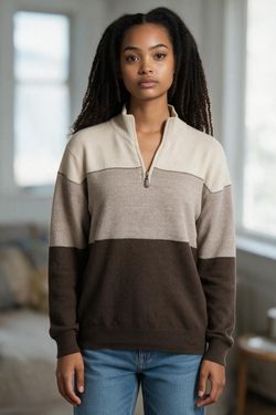 Dockers Quarter Zip Sweater Colorblock Beige Brown Size Large