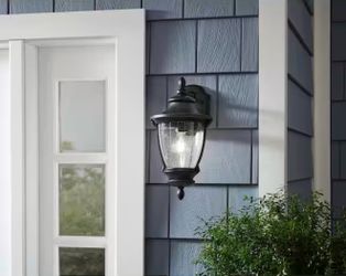 Wilkerson 16.25 in. 1-Light Black Hardwired Outdoor Wall Light Lantern Sconce with No Bulb Included