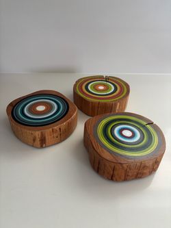 Hand-Painted Wood Slice Art Set of 3