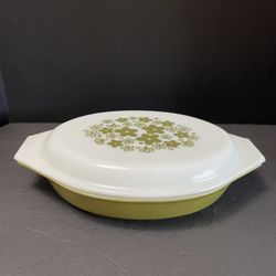 1970’s Pyrex Crazy Daisy 1 Quart Divided Dish With Cover 