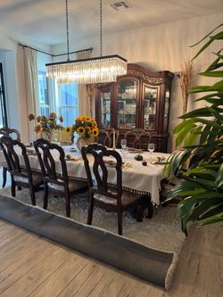 Dark Wood Formal Dining Table and Chair Set