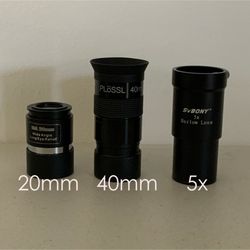 3 Telescope Lenses (20mm, 40mm, 5x Barlow) $30 All Together 