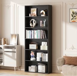 71”H Tall Bookshelf, 6-Tier Bookcase, Display Bookshelves, Color- Black