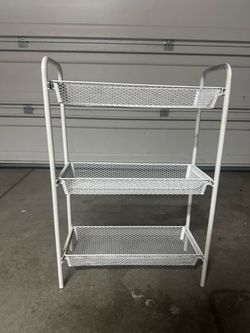 White Metal Mesh 3-Tier Storage Cart