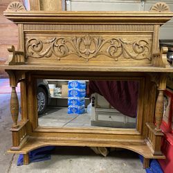 Antique Solid Oak Carved Mirror - Near Mint