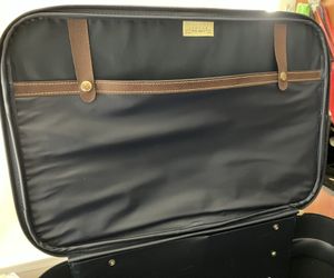 Vintage Suitcase Jaguar by JC Penney Navy Blue/Tan Leatherette Trim Mint Condition