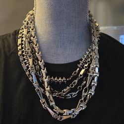 5pcs Y2K Silver Tone Stainless Steel Necklaces Bikercore Goth Grunge Emo