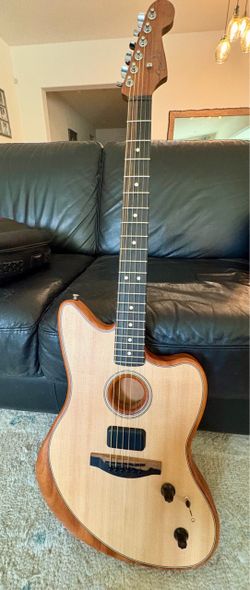 Fender American Acoustasonic Jazzmaster - Natural USA w/ Deluxe Gig Bag & Leather Strap