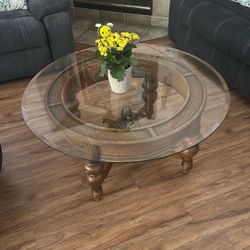 Solid Wood Glass Top Coffee Table
