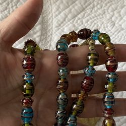 Venetian Multi colored Gold Flex Glass  Beaded Necklace