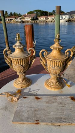 unique vintage Grecian style look heavy resin lambs 23 in x 12 in wide set of two