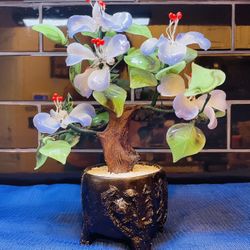 Stunning Vintage Decorative Potted Glass Floral Arrangement In Bonsai Style 