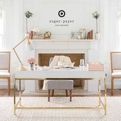 (Sugar Paper) Modern White & Gold Writing Desk – 64” with 3 Drawers