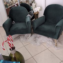 Two Armchairs Comfortable ,Cushion Color,Green .Base Gold .Never Used!
