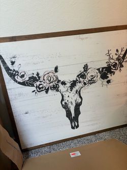 Large Floral Bull Skull Wall Art