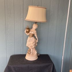 Antique Lamp Peasant Girl Holding Jug