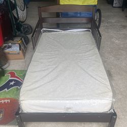 Dark wood Colored Toddler Bed And Mattress 