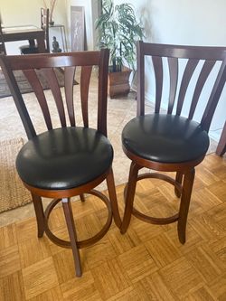 Swivel Bar Stools with Black Cushion Seat – Set of 2