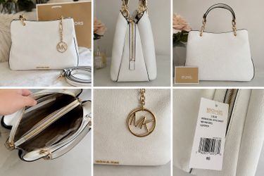 NWT Michael Kors Lillie Medium Leather Satchel Optic White + Dust Bag