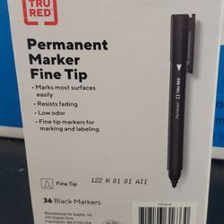 36 black permanent markers fine tip