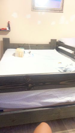 Use bed but stell good and it comes with the wood