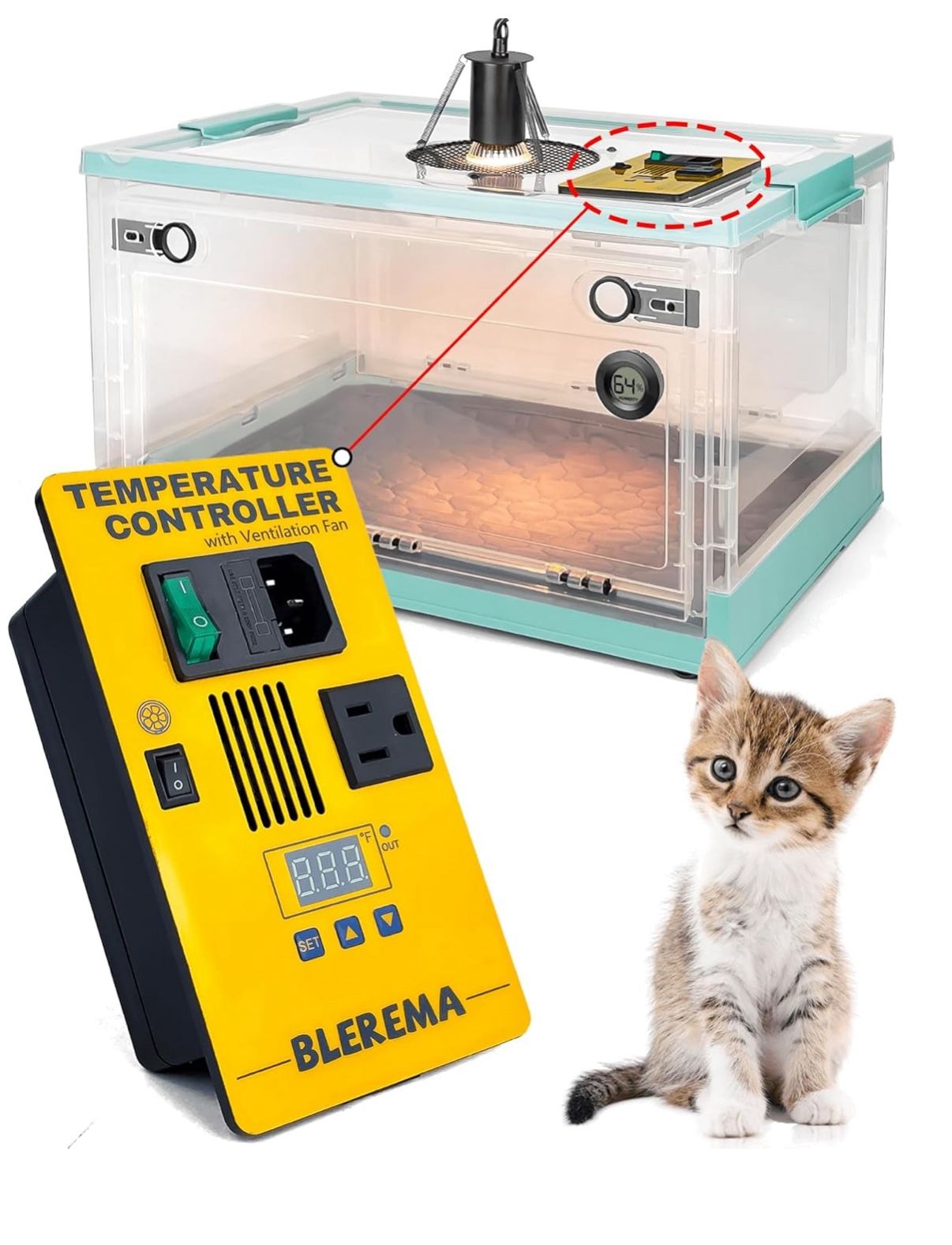 Incubator with Temperature Control & Ventilation Fan, Incubator for Puppies, Kittens, Rabbits, Chicks