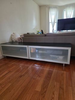Low TV Stand with Glass Doors