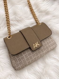 New With Tags Anne Klein AK Monogram Shoulder Bag 10” Beige