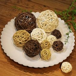 ‼️BRAND NEW‼️ Home Decor.  27Pcs Decorative Wicker Rattan Balls. 1.2-2.4 Inch Brown, beige, white BALLS ONLY!! 