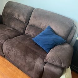 ELECTRICAL CHOCOLATE SUEDE RECLINING COUCH