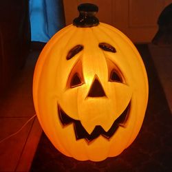 Vintage Halloween Jack o Lantern Light Up Blow Mold Large Pumpkin 24” Orange