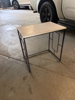 Industrial Side Table with Wood Top