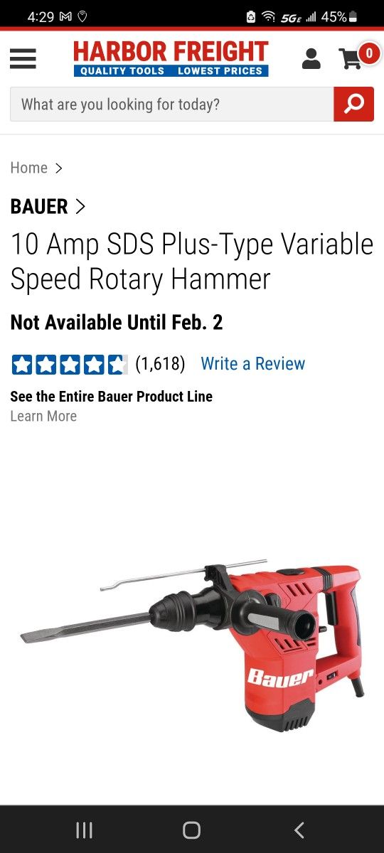 Bauer 10 amp rotary hammer outlet