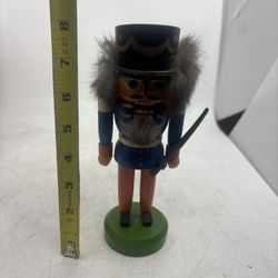 Vintage German Erzgebirge Soldier Guard Nutcracker 8” RARE REAL FUR